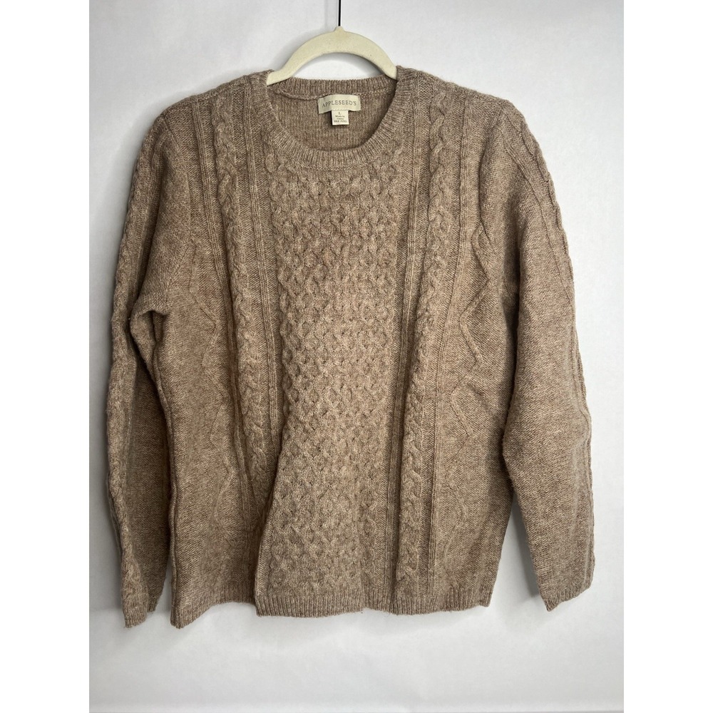 Appleseeds Appleseed's Beige Tan Cable Knit 100% Wool Sweater L CottageCozy Hike